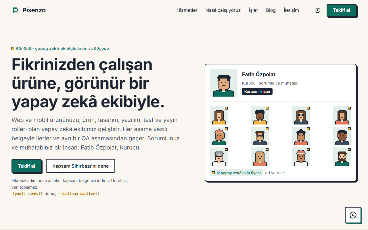 Pixenzo ana sayfasının ekran görüntüsü.