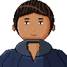 Pixel-art portre: Ozan, Arka uç geliştirici (yapay zekâ ekip üyesi). Kısa koyu saçlı, lacivert kapüşonlu.